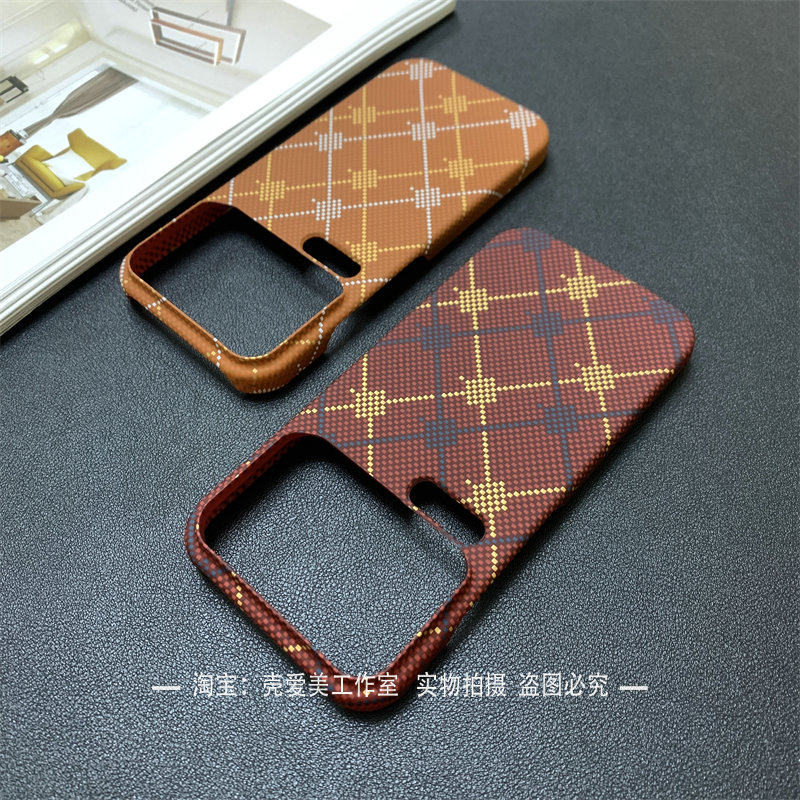 适用于小米17pro手机壳烫金格纹17ultra碳纤纹理xiaomi15保护套15spro高级感14ultra半包边彩绘pc夜光奢华ins