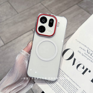 红圈撞色吸睛适用于OPPOFindX9Pro磁吸鸿运电镀红镜框iQOO15 13手机壳FindX8Ultra晶幻全透明PC硬壳防摔百搭