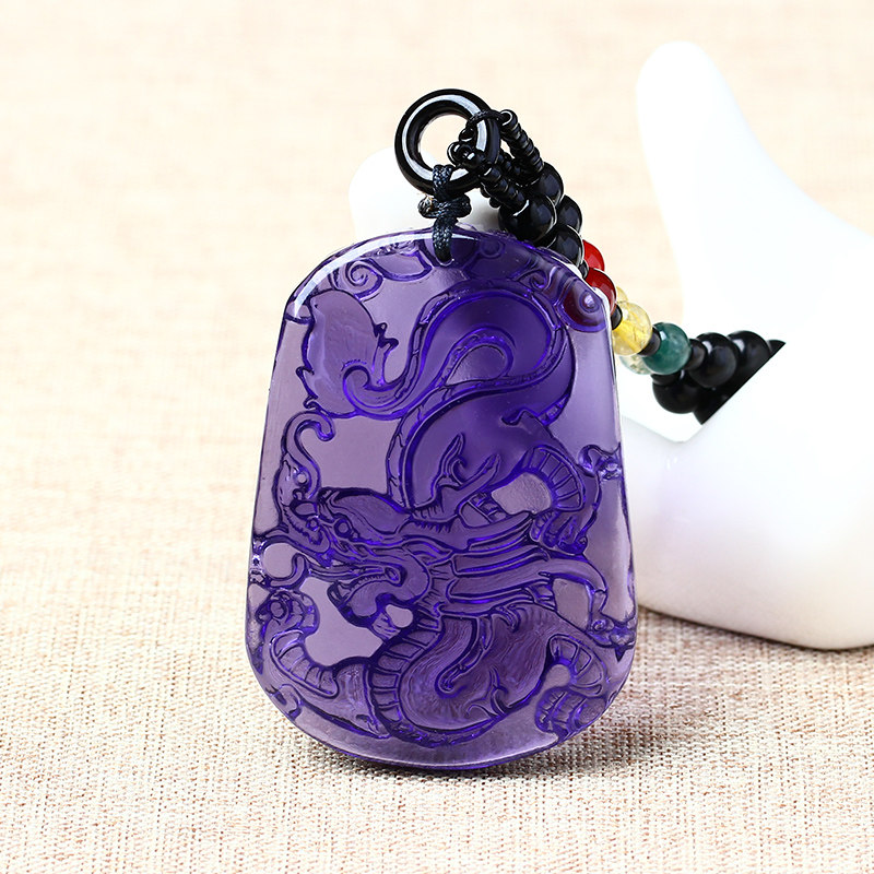 紫水晶生肖龙的吊坠龙型龙形饰物玉石带龙的饰品图案挂件男女