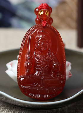 2026年红玛瑙红色不动尊菩萨明王生肖属鸡守护神本命佛吊坠项链