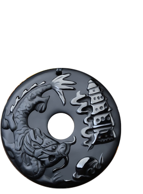 祥龙护塔黑曜石生肖龙吊坠玉龙吉祥物龙型龙形饰品饰物玉石挂件