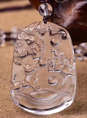 白水晶三合贵人局生肖吊坠蛇鸡牛猴鼠龙虎马狗猪兔羊牌挂件男女款