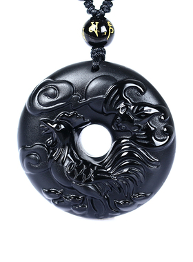 黑曜石生肖鸡凤舞吊坠