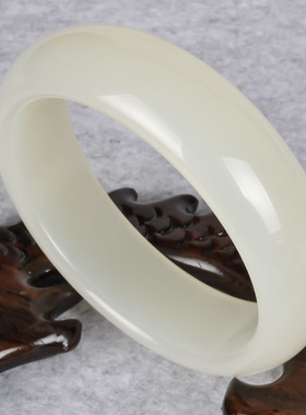 天然新疆和田羊脂白玉手镯且末料糖白玉镯收藏级精品和田白玉手镯