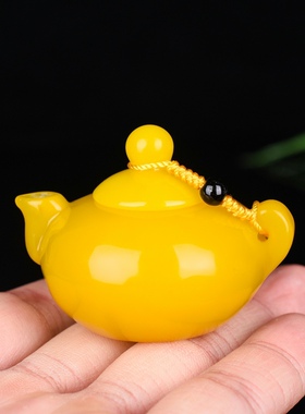 天然新疆和田玉黄龙玉把件茶壶 功夫茶茶器 玉石茶壶手玩件包邮