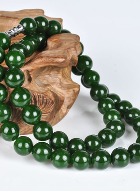 新疆玉碧玉项链菠菜绿女款10mm玉石项链精品男女款圆珠链子