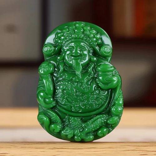天然和田玉碧玉财神平安牌吊坠招财财神爷项链挂件菠菜绿碧玉