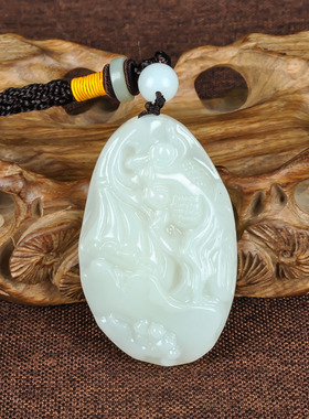 新疆和田玉羊脂白玉精品鱼籽料玉鱼手把件挂件玉鱼手玩件腰件蜀黍