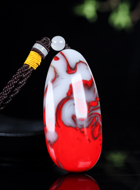 青山玉业天然新疆和田玉鸡血玉红白玉原石手把玩件腰件鸡血玉飘花