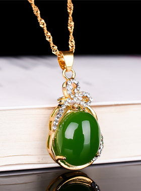 和田碧玉吊坠金镶玉吊坠男女款情侣项坠玉坠水滴项坠水滴玉石挂件