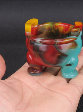玉器玉器新品新疆和田七彩玉鼎小摆件 戈壁红白玉手把件 玉石