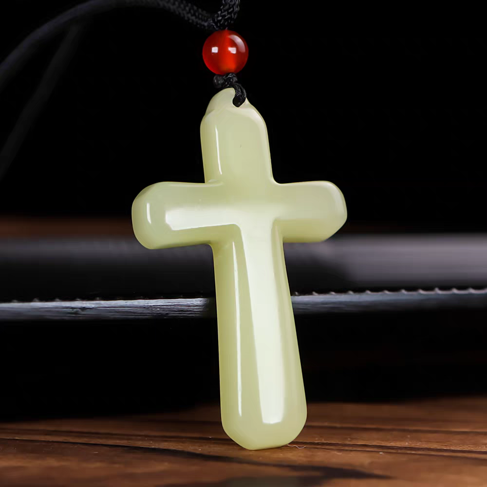 新疆和田白玉十字架吊坠玉石平安玉佩青白玉挂件项链挂坠钥匙扣坠