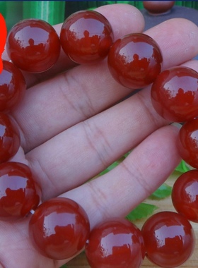 四川凉山南红玛瑙巴西玛瑙男士手链18厘珠霸气手串特蜀黍