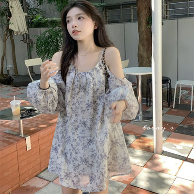 V领甜美设计感收腰雪纺A字短裙女