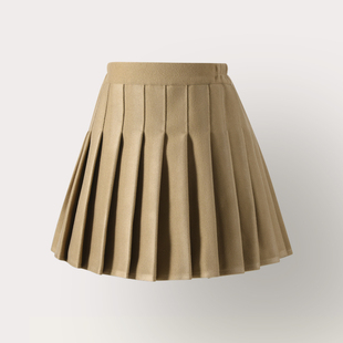 女童半身裙冬春款2026儿童洋气卡其毛呢百褶裙女孩学院风百搭短裙