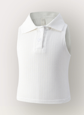 女童无袖T恤2026夏季韩版中大童白色背心女童内搭纯棉针织polo衫