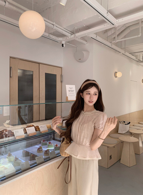 萌萌Ja 罗莉弗羁绊~重工花边塔克线泡泡短袖女t恤温柔上衣搭吊带