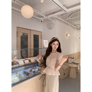 萌萌Ja 罗莉弗羁绊~重工花边塔克线泡泡短袖女t恤温柔上衣搭吊带