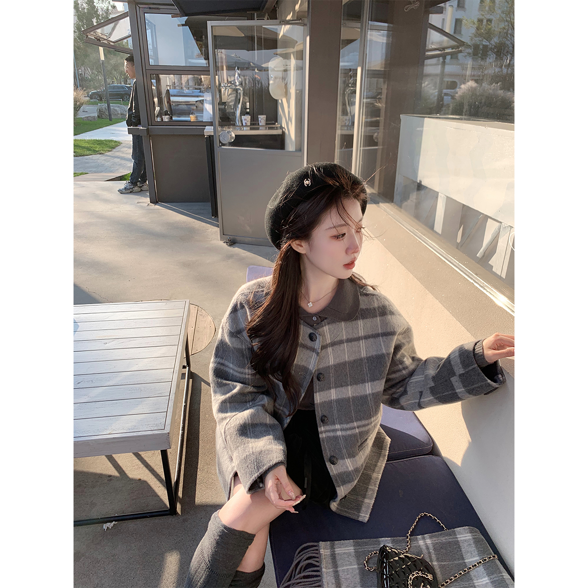 萌萌Ja短款双面呢外套大衣围巾女