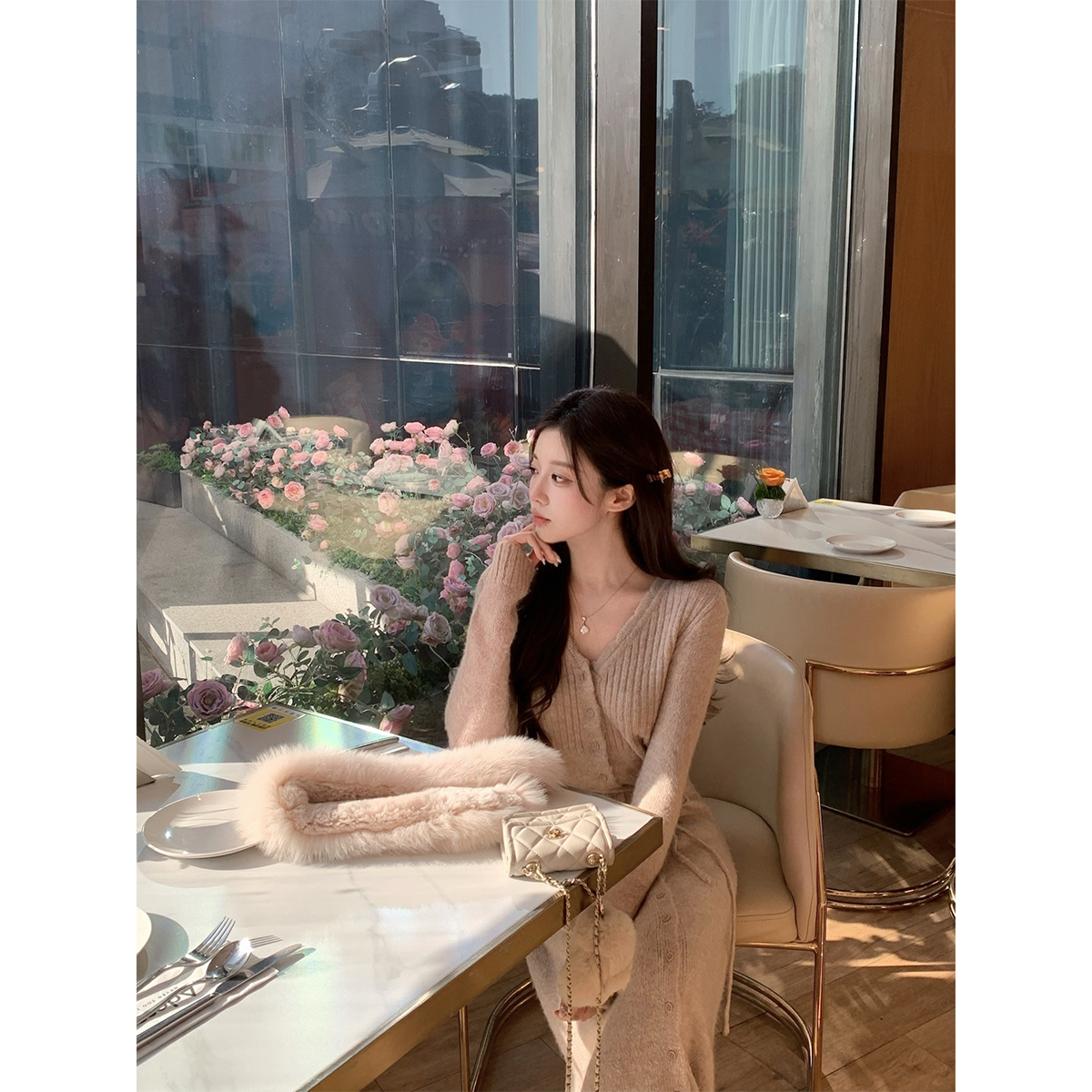 萌萌Ja休闲针织长裙开衫连衣裙女