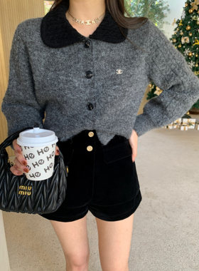 MMENGJA」腿精代表 黑色高腰丝绒短裤女辣妹显瘦气质百搭休闲裤