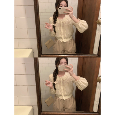 萌萌Ja甜美复古蕾丝泡泡袖衬衣