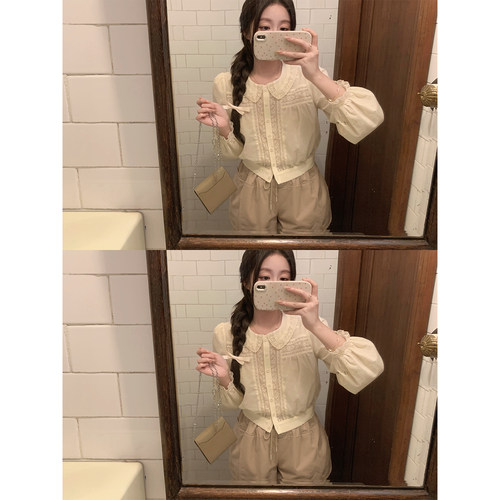 萌萌Ja甜美复古蕾丝泡泡袖衬衣