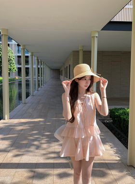萌萌Ja 仲夏微醺Demo~高阶甜美休闲套装天丝无袖上衣短裙半身裙女