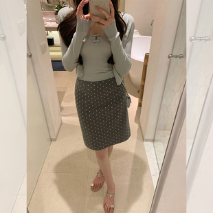 萌萌Ja 港汀轻语~格雷系灰色波点高腰半身裙温柔显瘦直筒裙中裙女