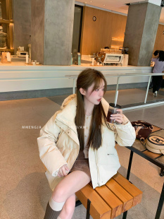 萌萌Ja」蛋奶包 双绗线可拆卸帽外套小众设计感短款杏色羽绒服女