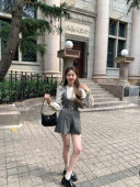 中古学院风格 纹西装 马甲短裤 萌萌Ja」波士顿邮局 穿搭套装 女