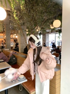 萌萌Ja」圣赛尔粉雾 90白鸭绒短款羽绒服韩版宽松加厚保暖外套女