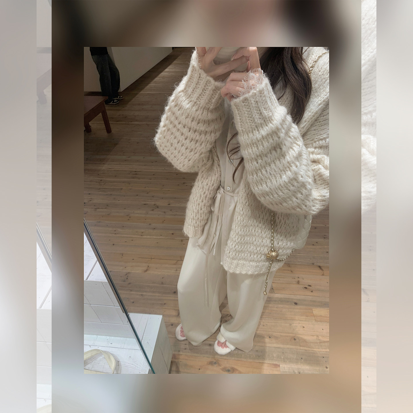 萌萌Ja  香氛lover 两色慵懒风绒感粗针针织镂空毛衣开衫百搭外套