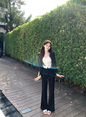 萌萌Ja 高挑入境~两色软糯丝滑高腰松紧休闲裤宽松显瘦针织裤长裤