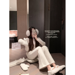 休闲百搭微喇长裤 三色高腰显瘦加绒拖地喇叭裤 女 慵懒定义 萌萌Ja