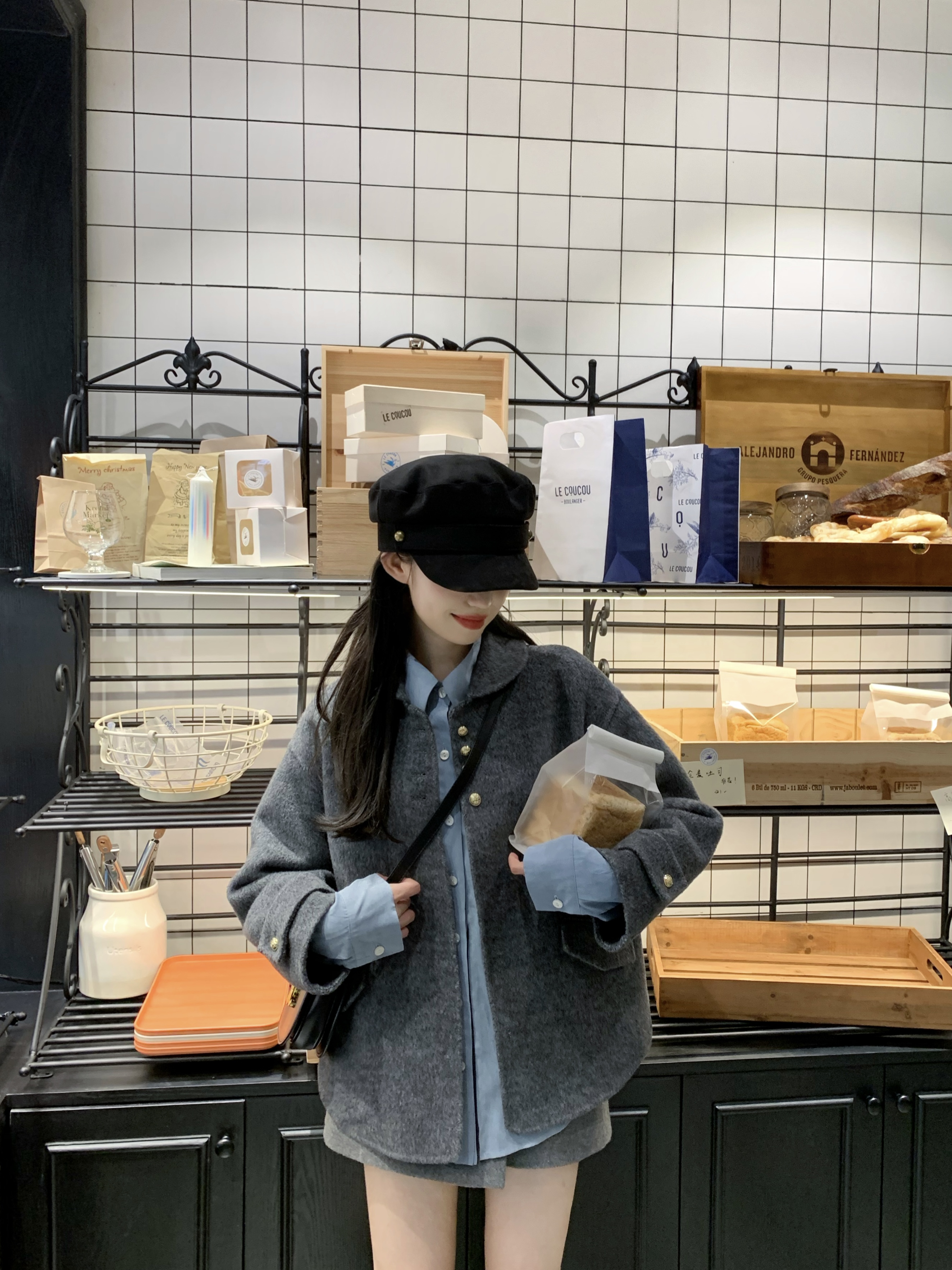 2022冬新灰色短款大衣