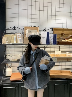 MMENGJA」灰色短款双面呢大衣隐扣插袋纯手工清冷风简约毛呢外套