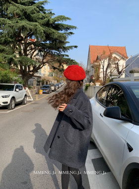 MMENGJA」霍格沃滋 蓝黑色重磅澳毛手工双面呢大衣女韩系毛呢外套