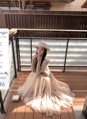 萌萌Ja 紫薇新宿~jue美12米温柔两色A字高腰长纱裙氛围网纱长裙