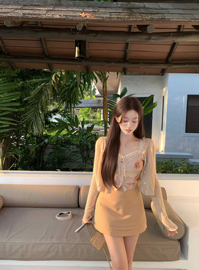 萌萌Ja 弥花耳语 甜美天丝碎花蕾丝吊带内搭白色初秋韩系上衣