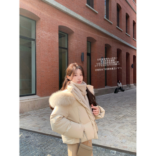 萌萌Ja 莫斯科冬夜~定染可拆卸狐狸毛90白鸭绒羽绒服连帽外套女冬