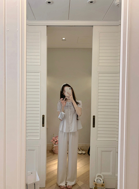 萌萌Ja 反场昂卡~三色华丽冰花缎感高腰休闲裤宽松长裤显瘦凉凉裤