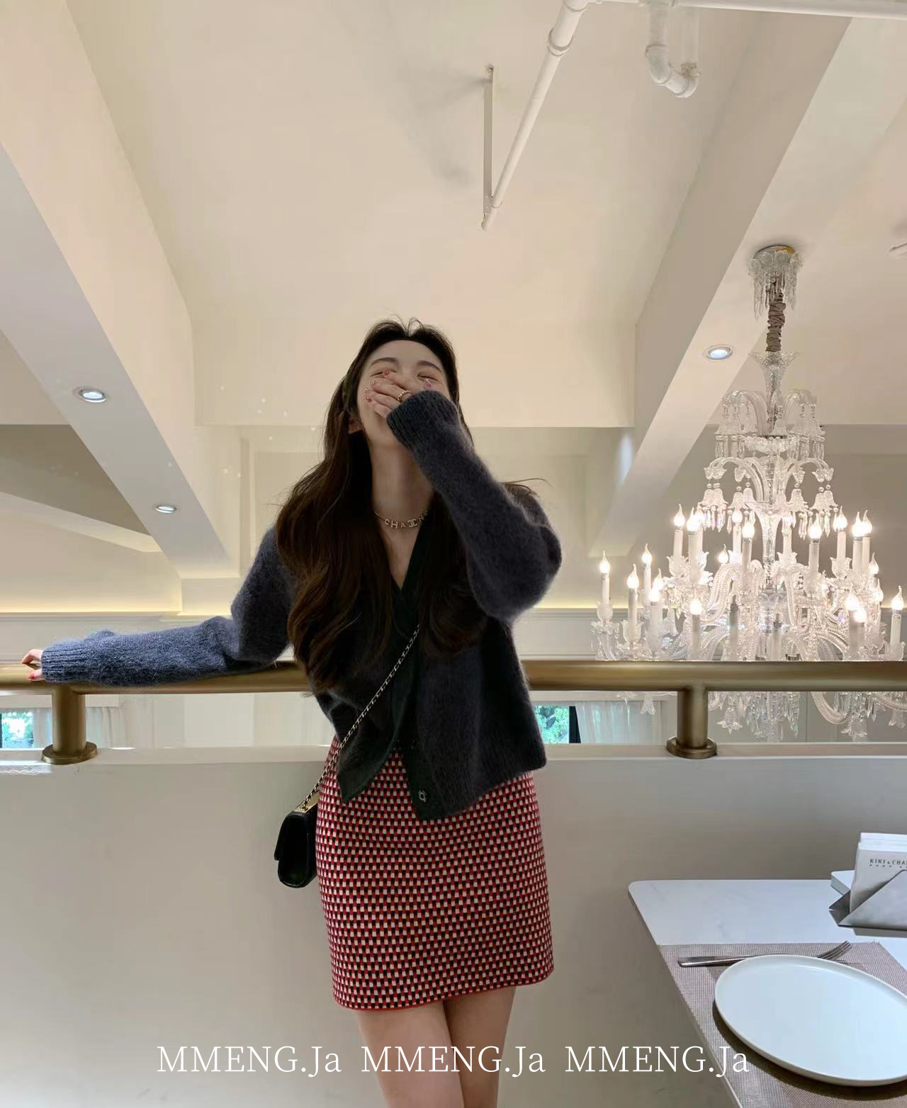 单排扣v领短款灰色开衫