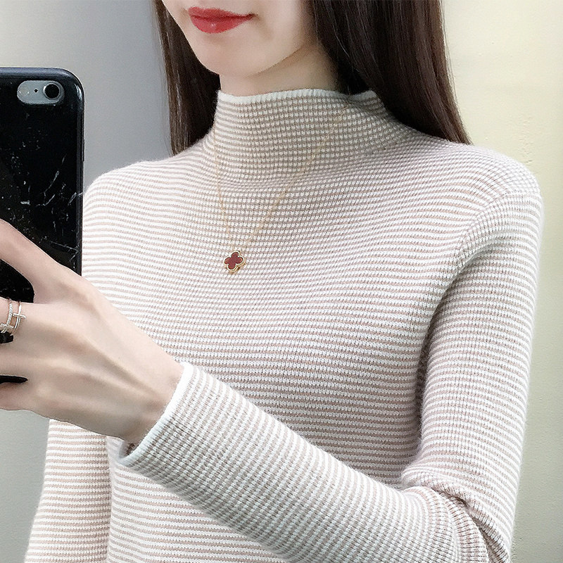 2019秋冬新款条纹上衣女长袖针织打底衫内搭修身半高领毛衣|msdalam kategori Butik wanita / wanita, sweater - dari Buy2taobao.com untuk memberikan perkhidmatan ejen Taobao profesional membeli