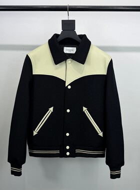 cel风格经典黑白羊皮秋冬棒球服