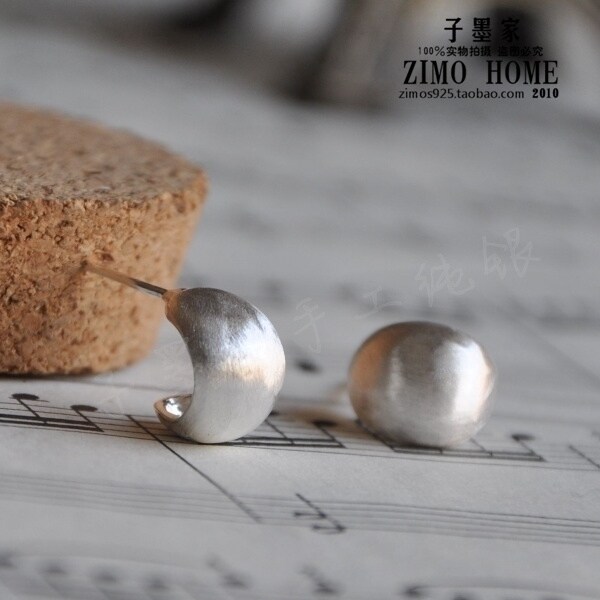 北桑925纯银简约手工拉丝耳钉