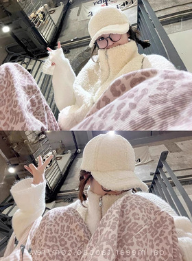 CallmeEar//豹纹直筒裤设计感直筒牛仔裤女秋宽松长裤