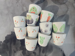 手捏手绘釉下彩绘主人杯可爱小清新清酒杯对饮质感杯子