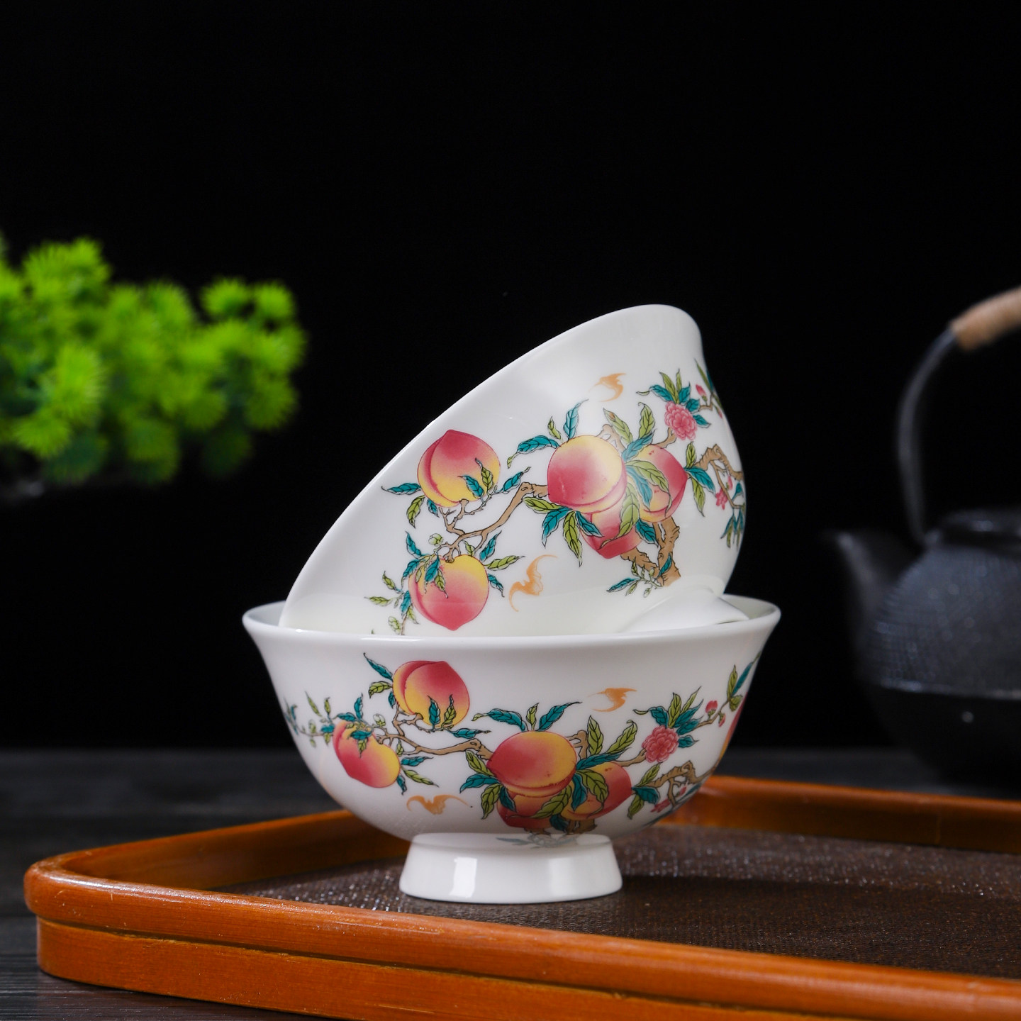 可定制中式陶瓷寿桃碗家用饭碗白色家用乔迁祝寿景德镇餐具礼品碗