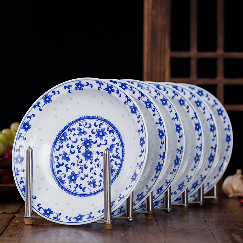 景德镇青花玲珑盘子菜盘汤盘饭盘中国风中式家用餐具可定制logo